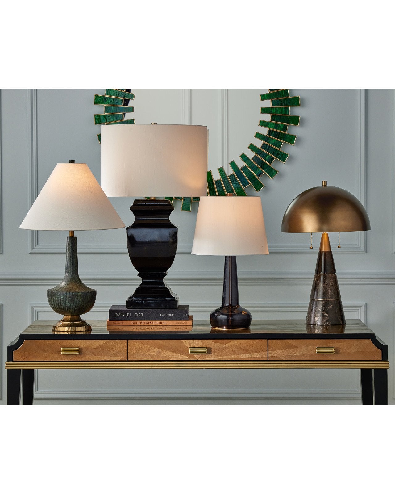 Currey & Company Edith Coffee Brown Marble Desk Lamp
