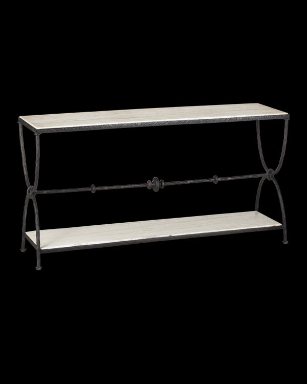 Currey & Company Agora White Travertine Console Table