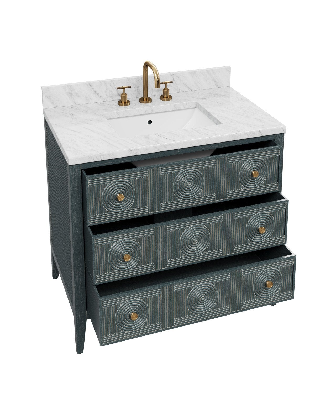 Currey & Company Santos 36" Vintage Navy Rattan Vanity With Rectangular Undermount Sink