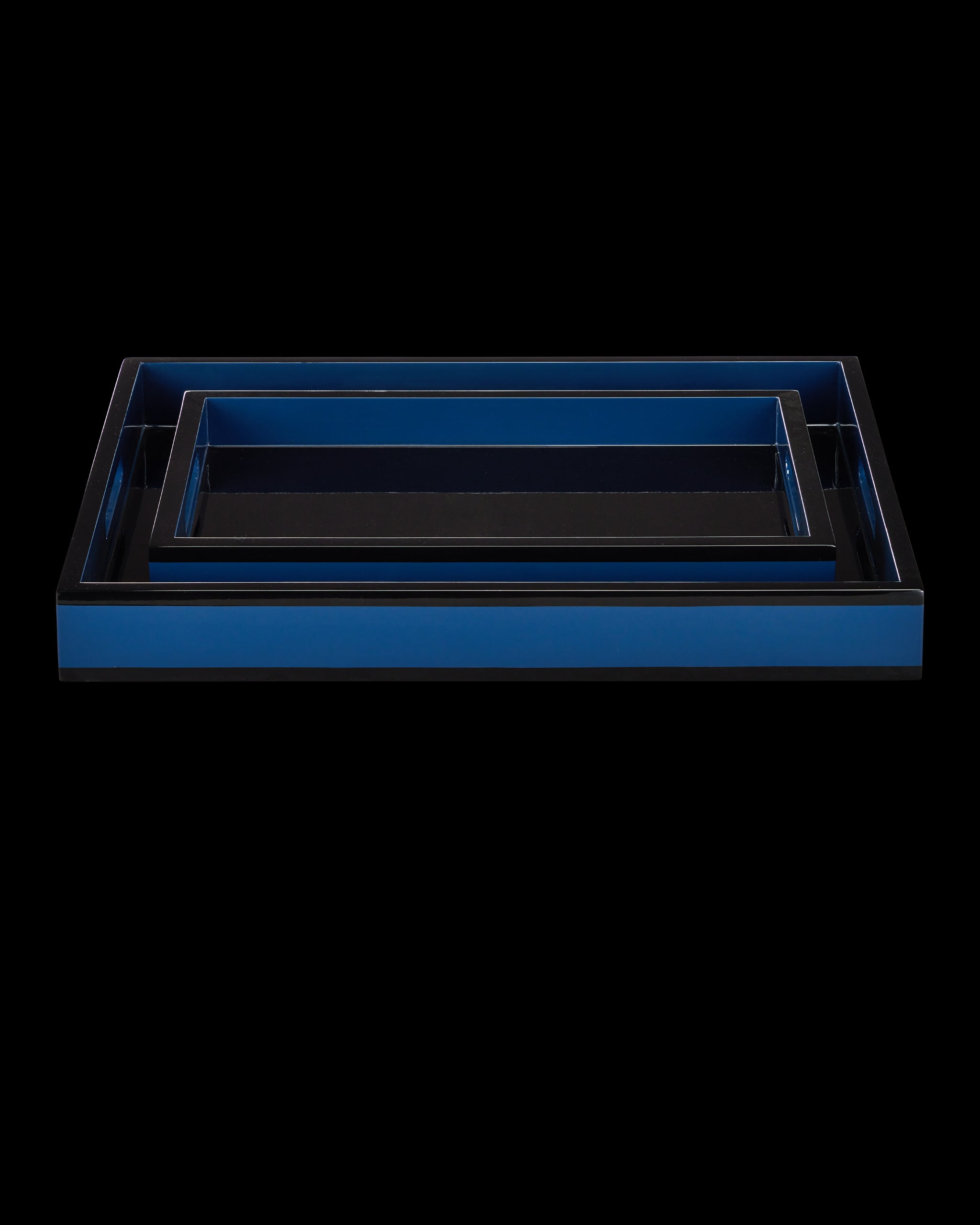 Currey & Company Navy Lacquer Tray Set Of 2