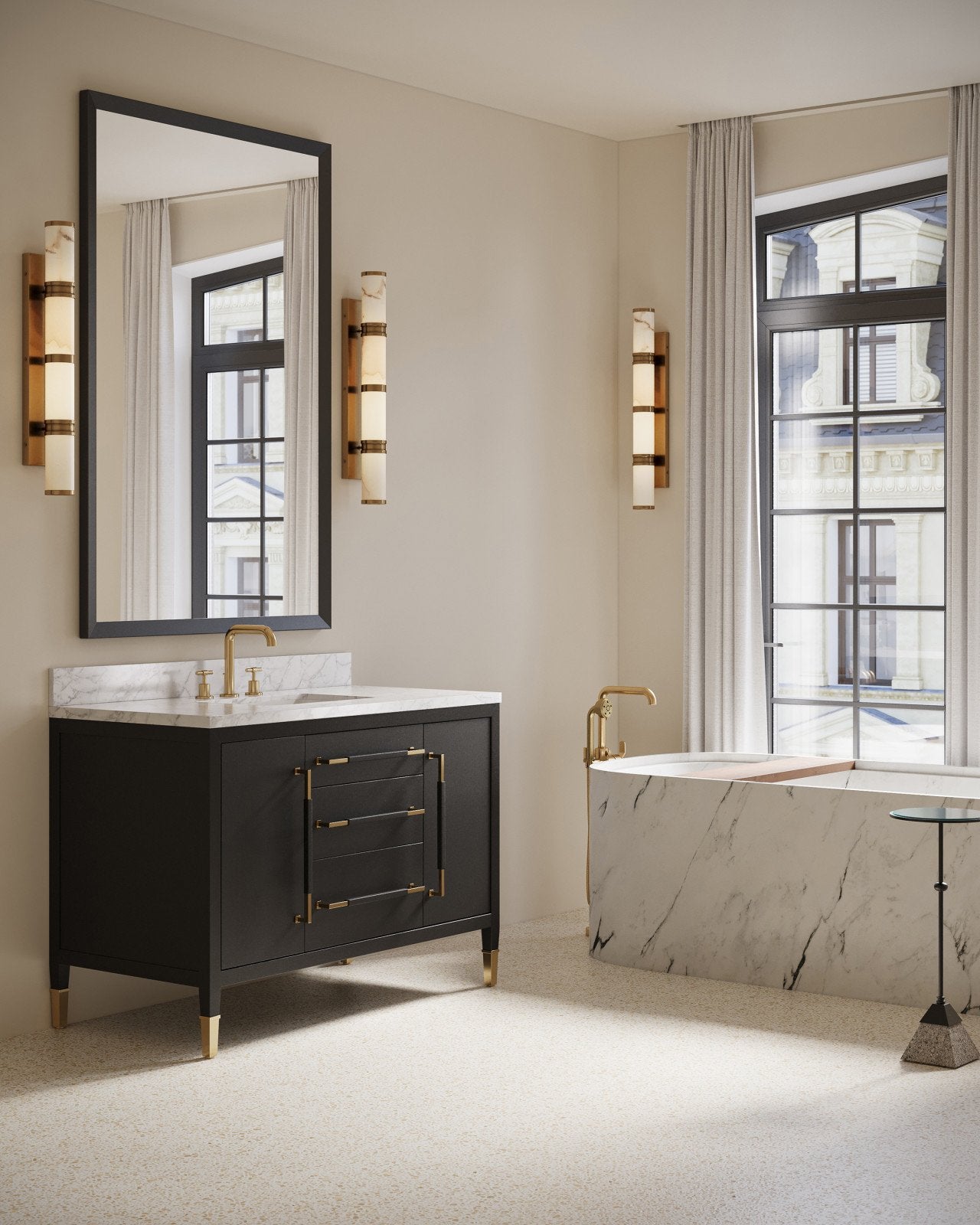 Currey & Company Verona 48" Black Linen Vanity With Rectangular Undermount Sink