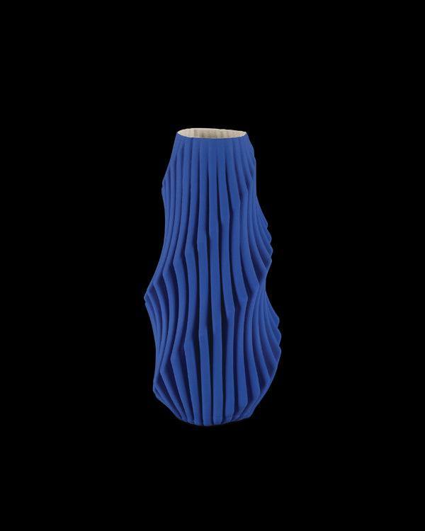 Currey & Company Blue Pleat Medium Vase