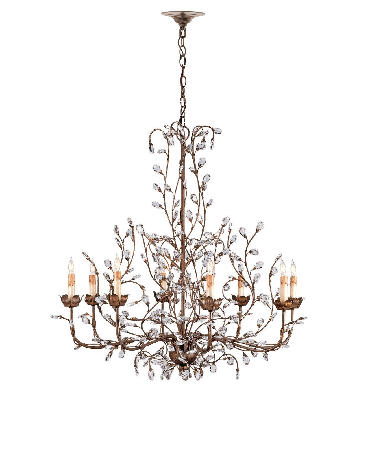 Currey & Company Crystal Bud 33" Gold 8 Light Chandelier