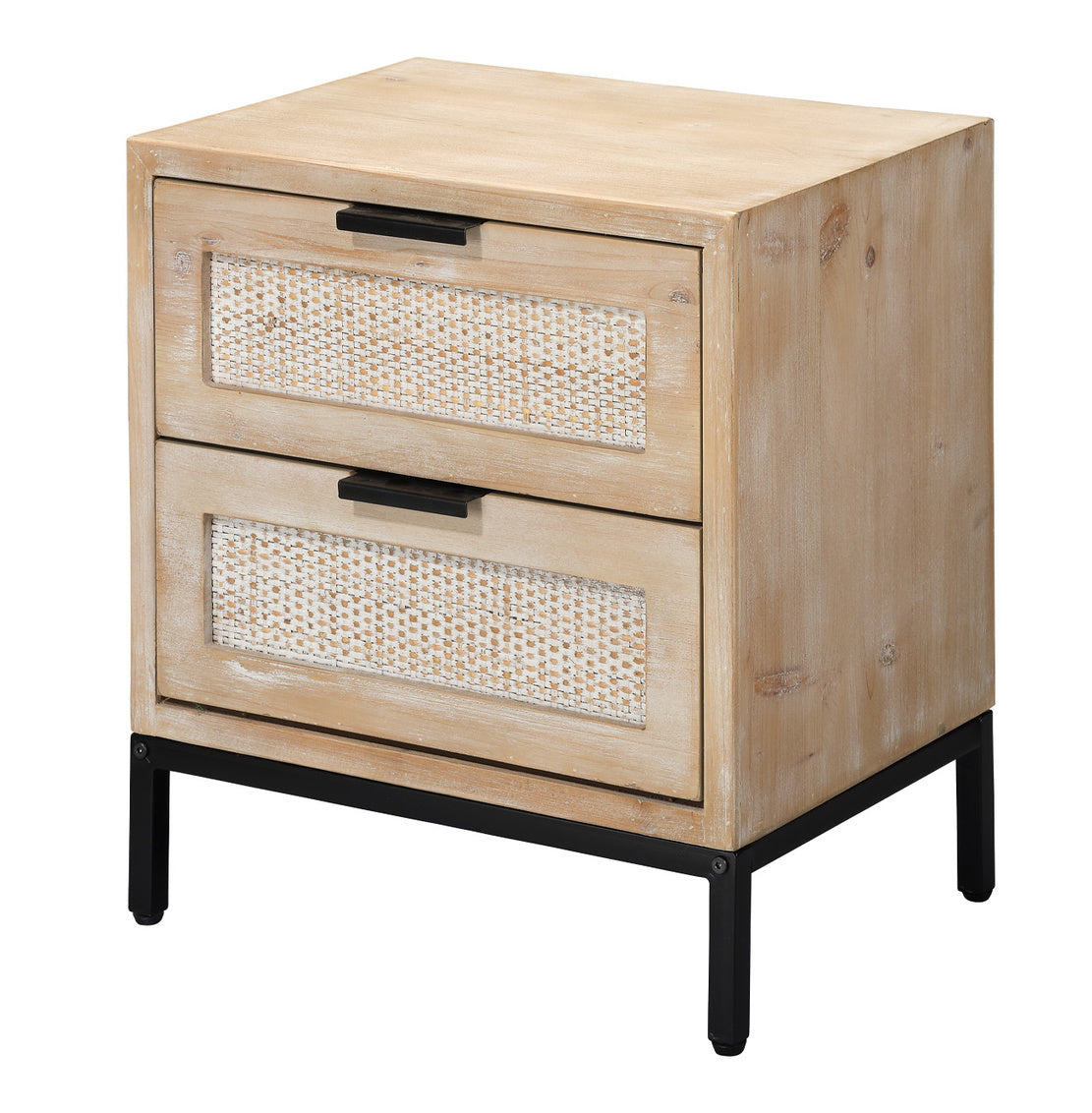 Reed 2 Drawer Side Table In Washed Wood & Black Metal Lifestyle by JY