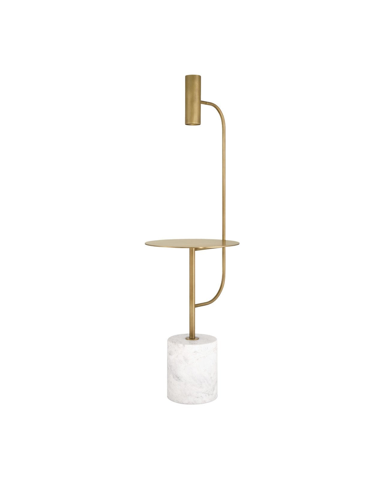 Currey & Company Eastlin Antique Brass White Marble Floor Lamp With Table