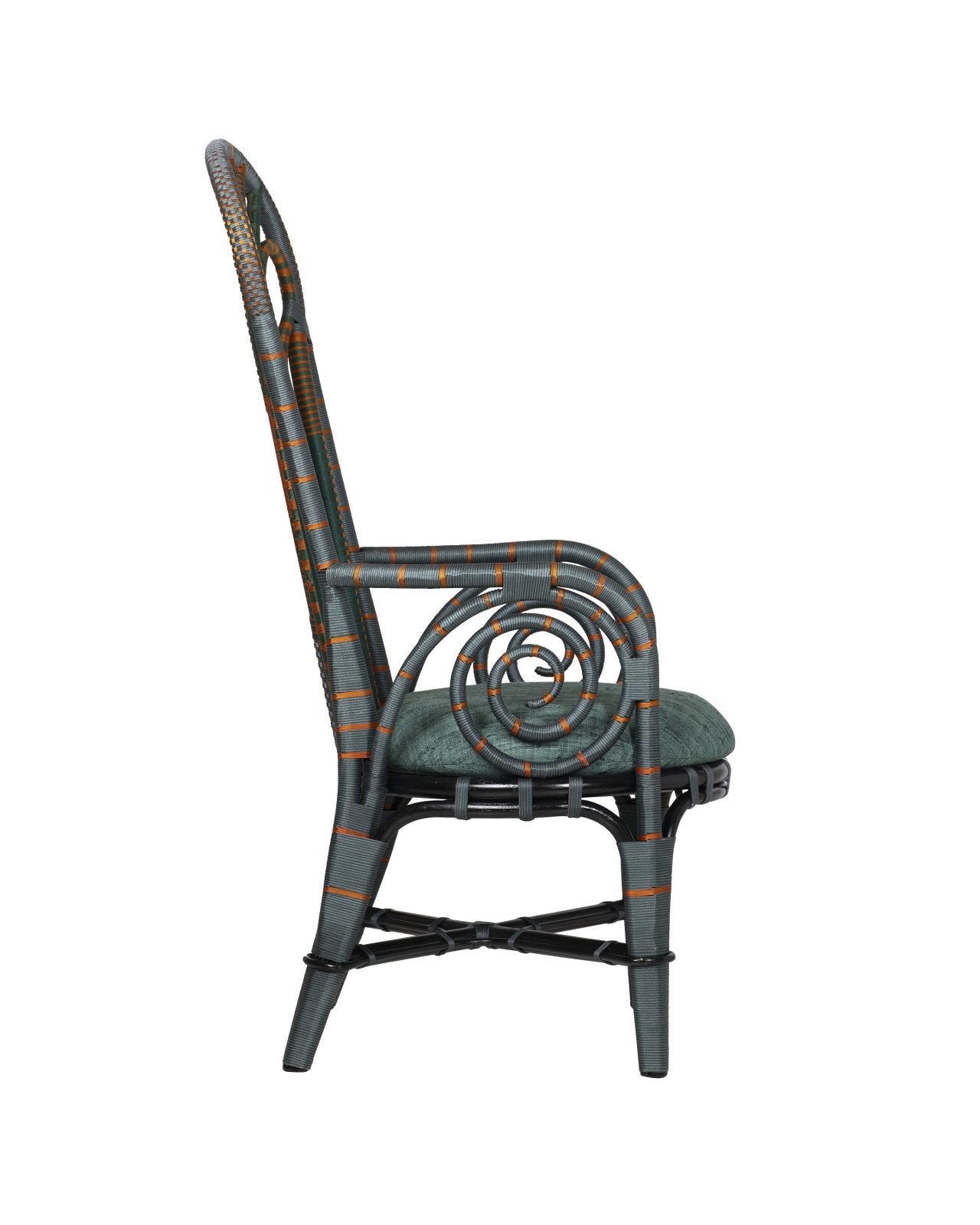 Currey And Company Benin 24" Wide Green And Orange Rope Throne Armchair