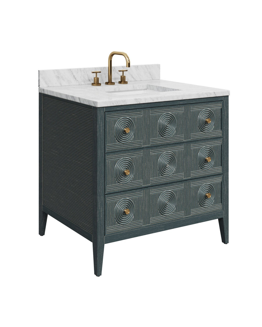Currey & Company Santos 36" Vintage Navy Rattan Vanity With Rectangular Undermount Sink