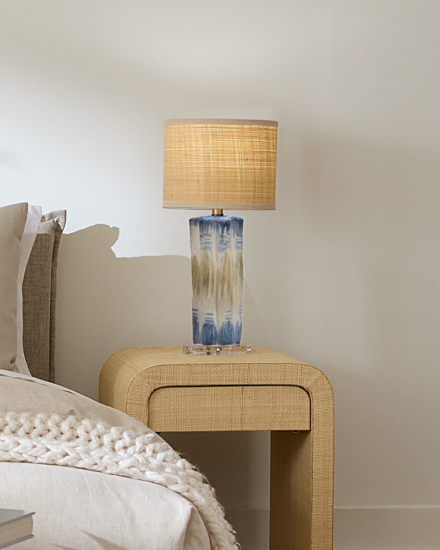 Jamie Young Abstract Ceramic Table Lamp With Raffia Shade