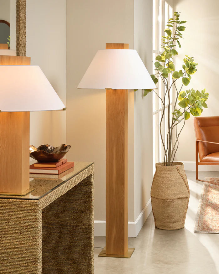 Jamie Young Craftsman Floor Lamp, Natural Oak Veneer