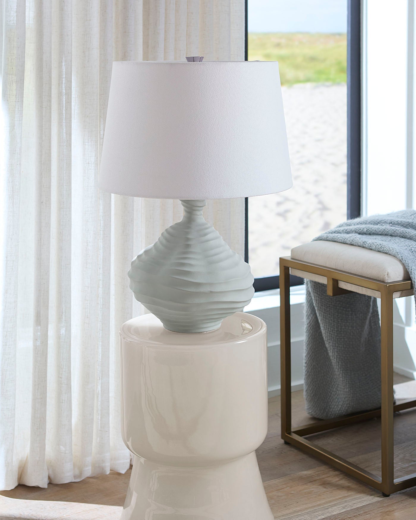 Jamie Young Dune Ceramic Table Lamp With Linen Shade