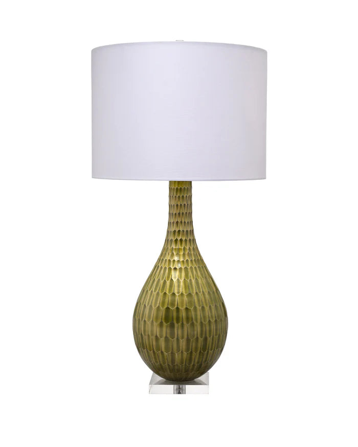 Jamie Young Serpentine Table Lamp, Chartreuse Etched Glass