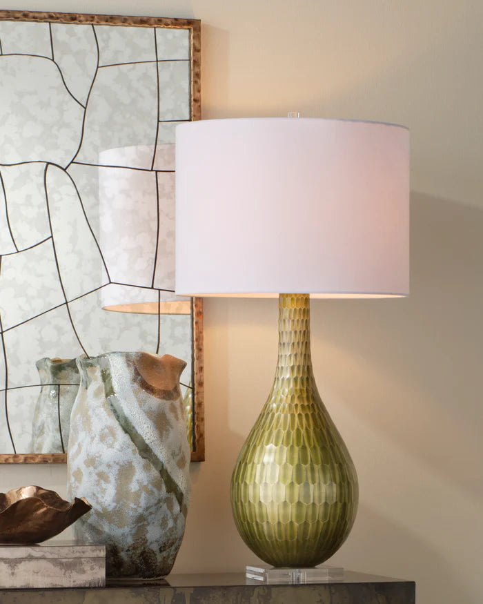 Jamie Young Serpentine Table Lamp, Chartreuse Etched Glass