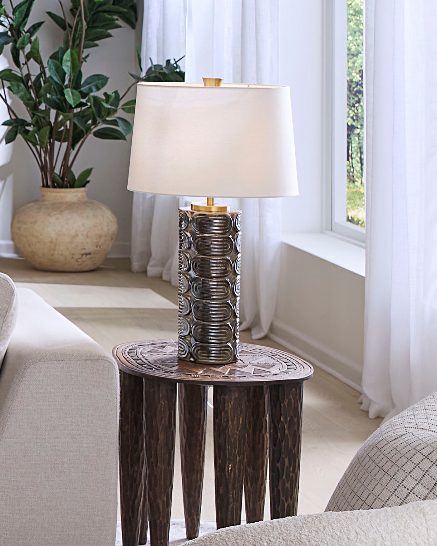Jamie Young Wright Ceramic Table Lamp With Linen Shade