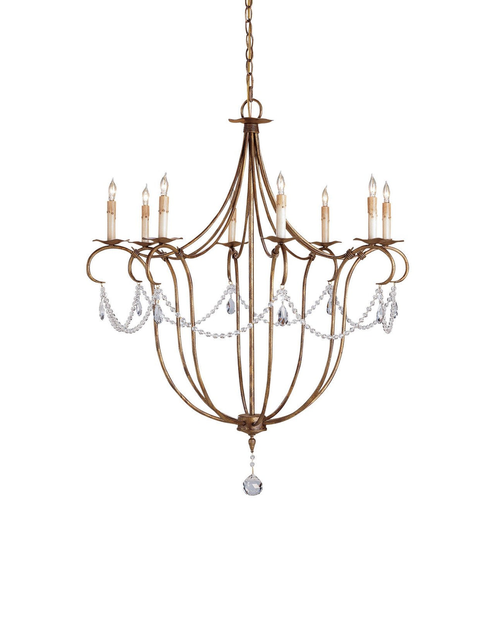 Currey & Company Crystal Lights 31" Gold 8 Light Chandelier
