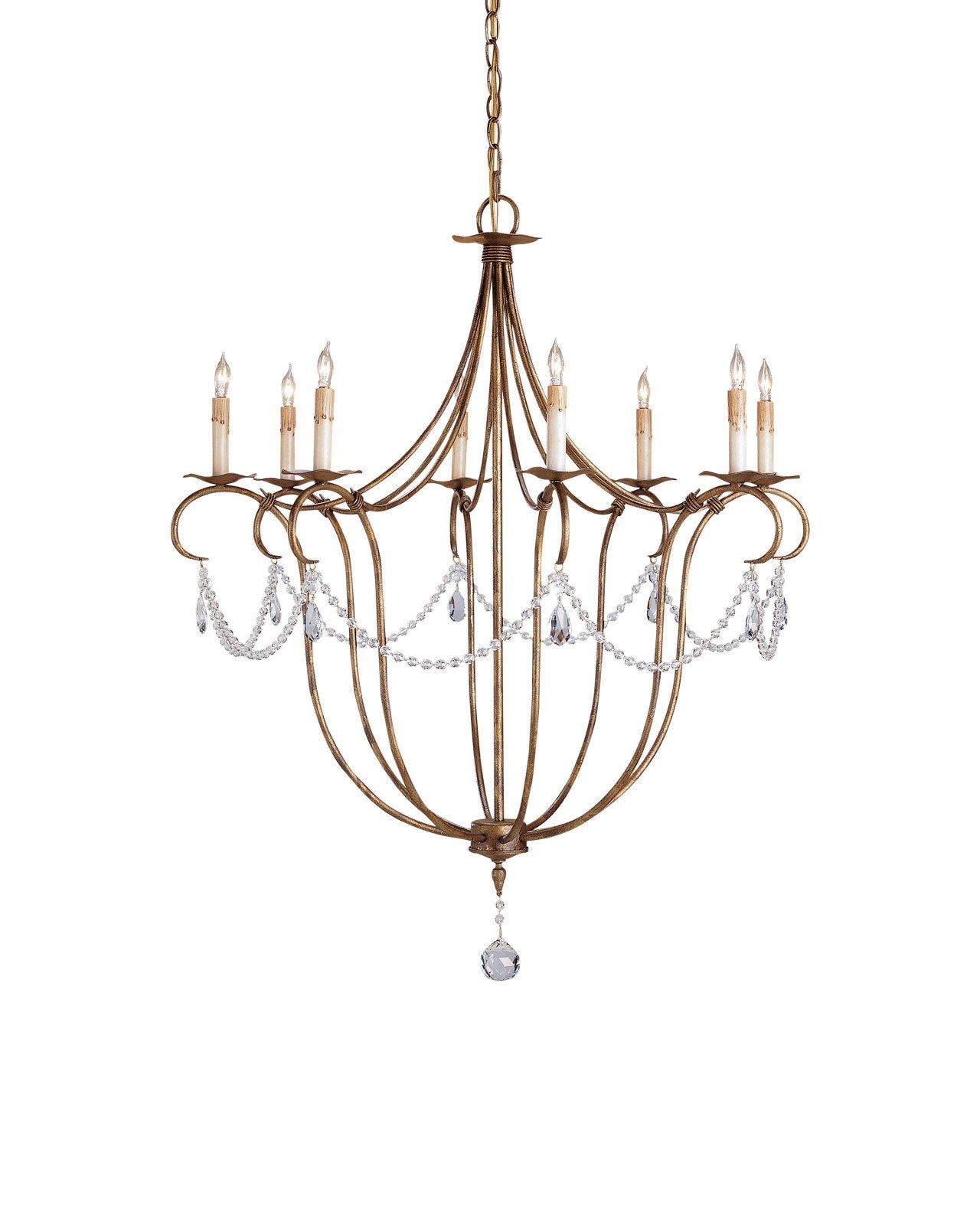 Currey & Company Crystal Lights 31" Gold 8 Light Chandelier
