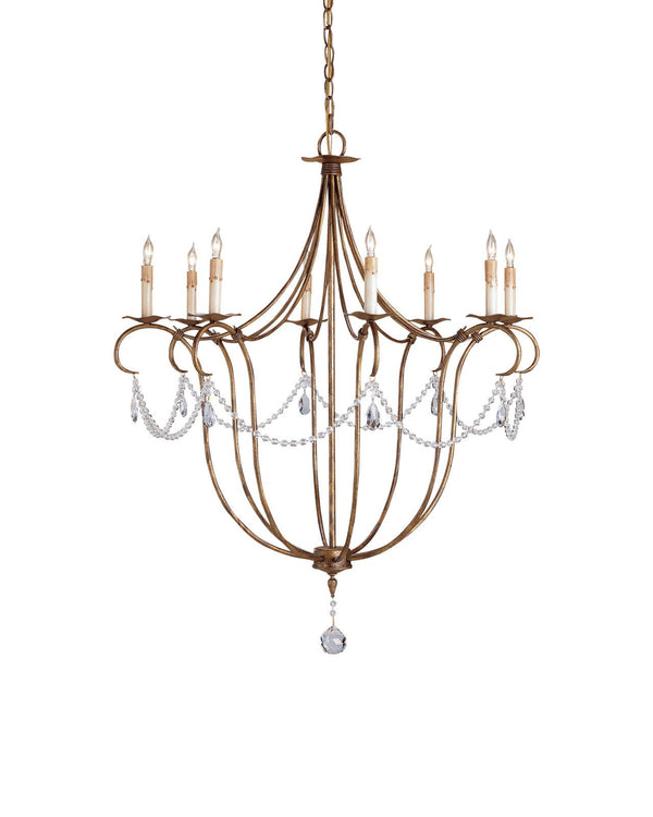 Currey & Company Crystal Lights 31" Gold 8 Light Chandelier