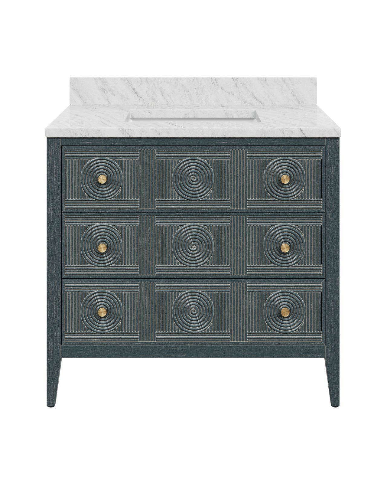 Currey & Company Santos 36" Vintage Navy Rattan Vanity With Rectangular Undermount Sink