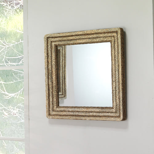Jamie Young Evergreen Square Mirror In Natural Braided Seagrass