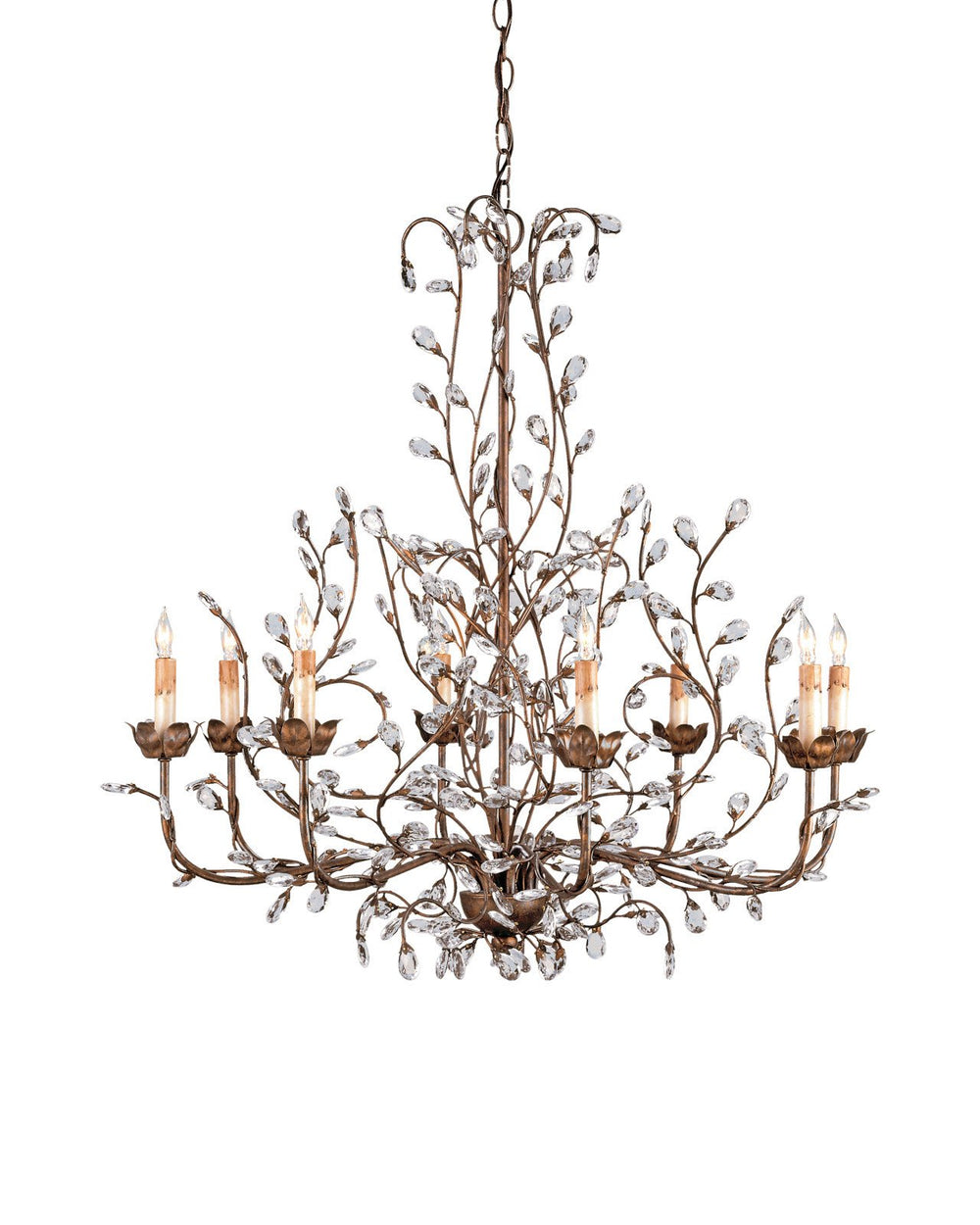 Currey & Company Crystal Bud 33" Gold 8 Light Chandelier