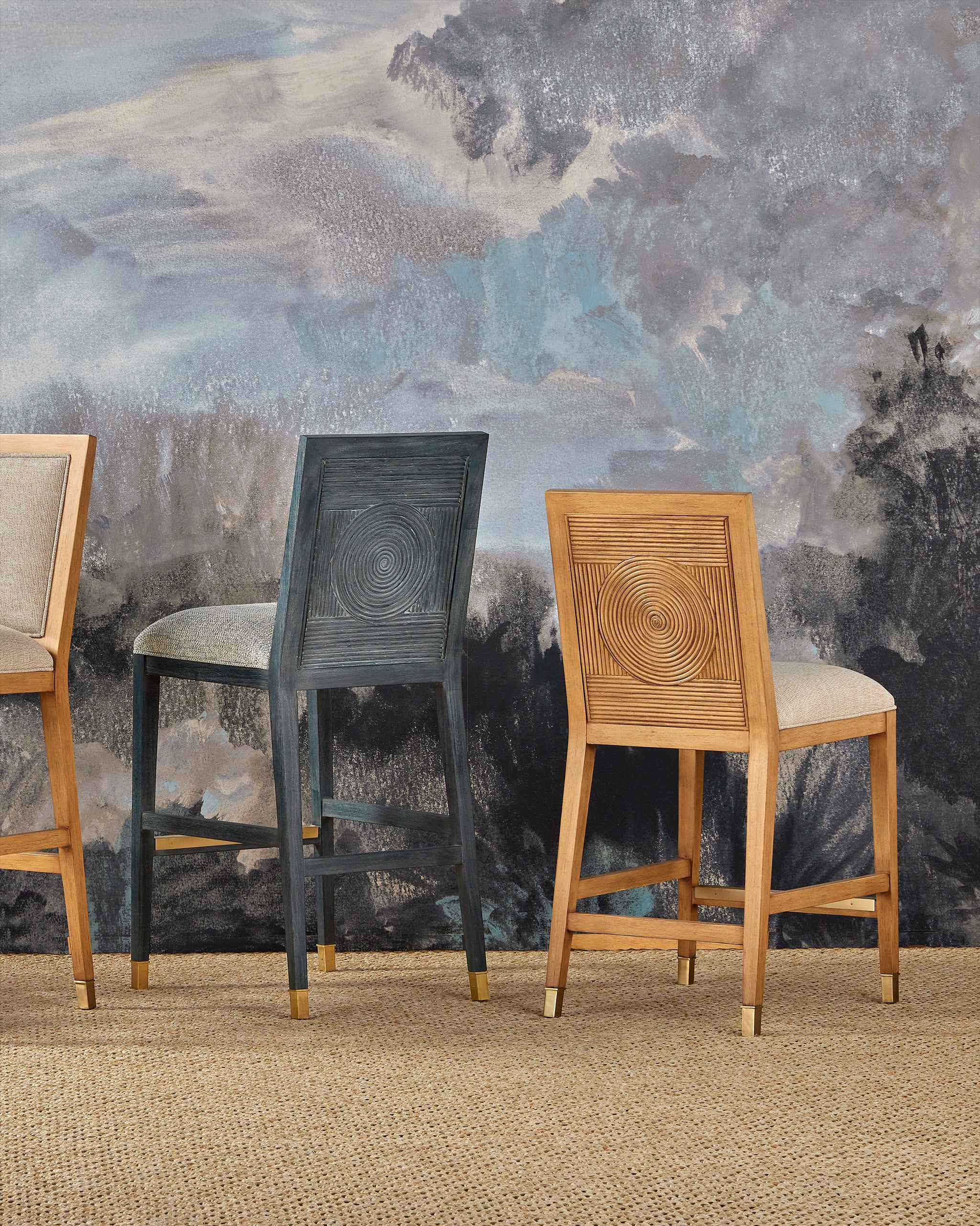 Currey & Company Santos Vintage Navy Bar Stool, Barrett Dusk