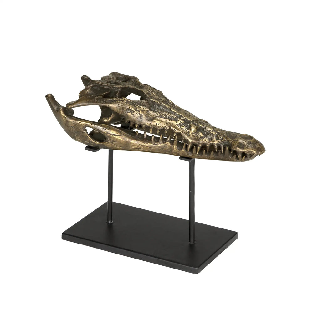 Noir Brass Alligator On Stand, Medium