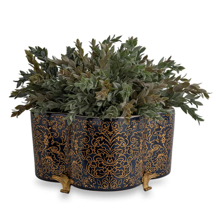 Port 68 Richmond Damask Indigo Quatrefoil Planter