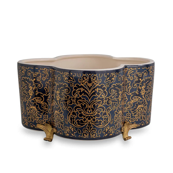 Port 68 Richmond Damask Indigo Quatrefoil Planter