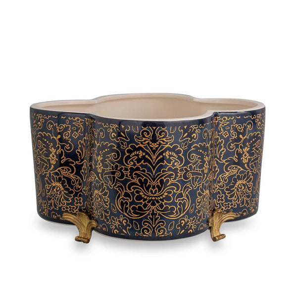 Port 68 Richmond Damask Indigo Quatrefoil Planter