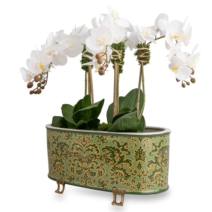 Port 68 Richmond Damask Green Oval Planter