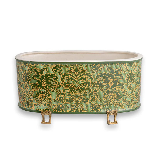 Port 68 Richmond Damask Green Oval Planter