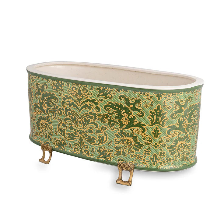 Port 68 Richmond Damask Green Oval Planter
