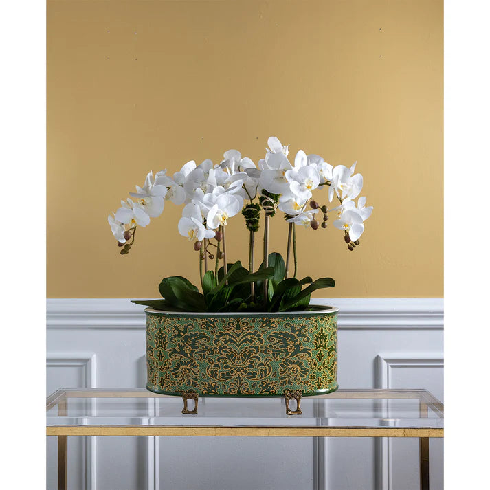 Port 68 Richmond Damask Green Oval Planter