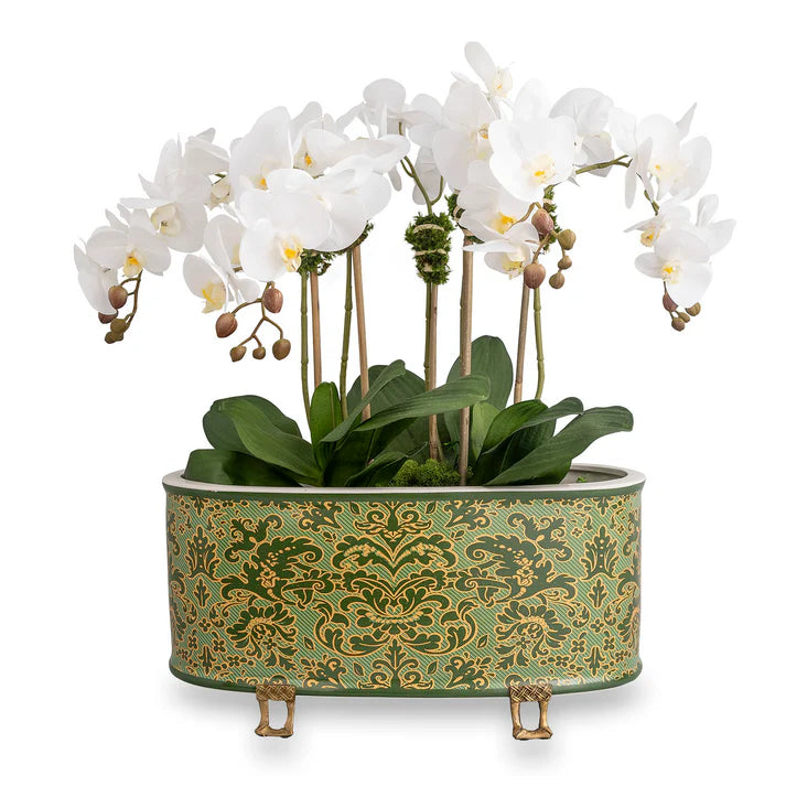 Port 68 Richmond Damask Green Oval Planter