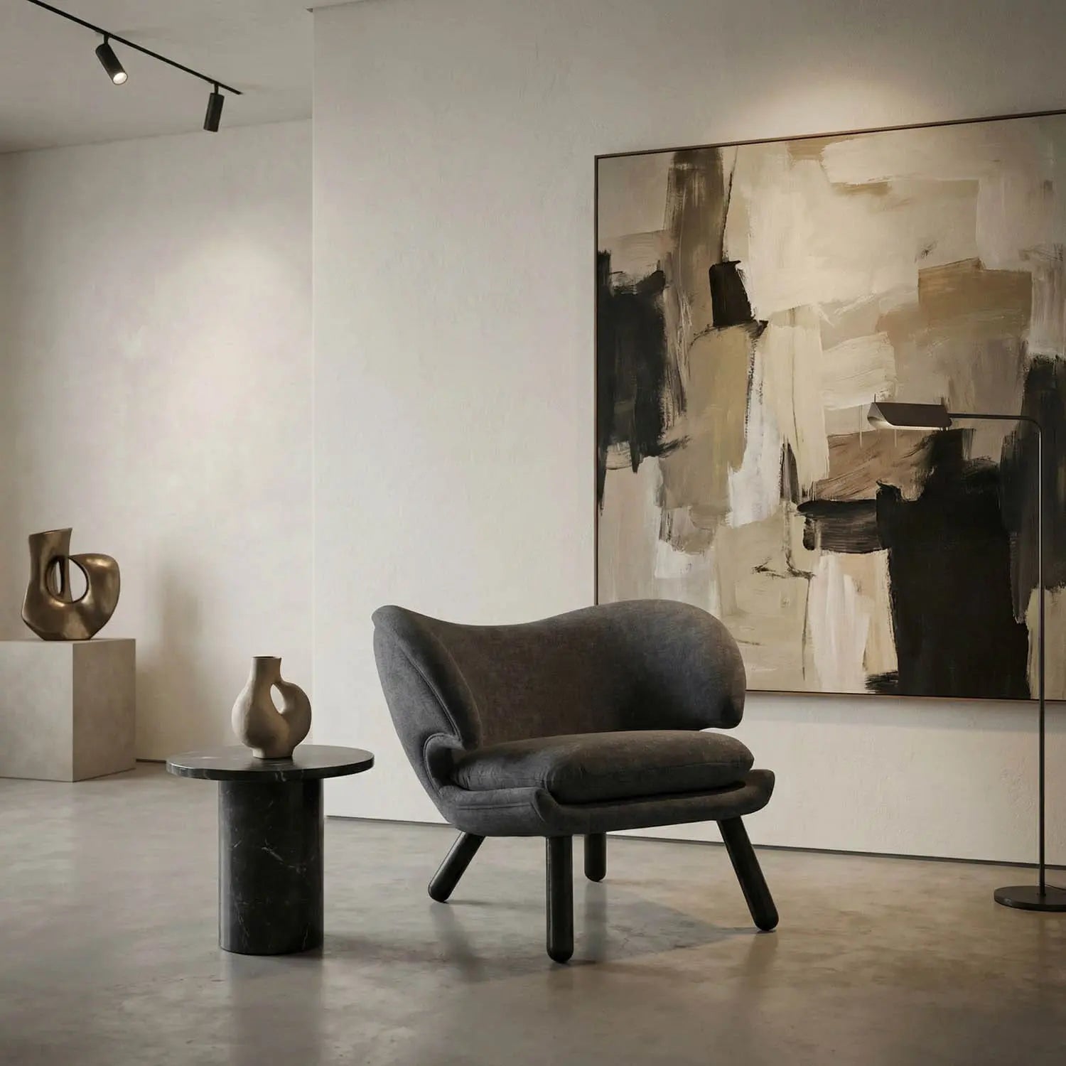 Noir Valerie Chair With Grey Fabric