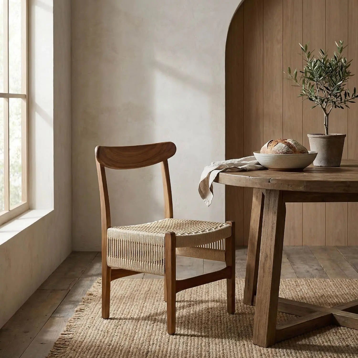 Noir Shagira Chair, Teak With Woven Rope