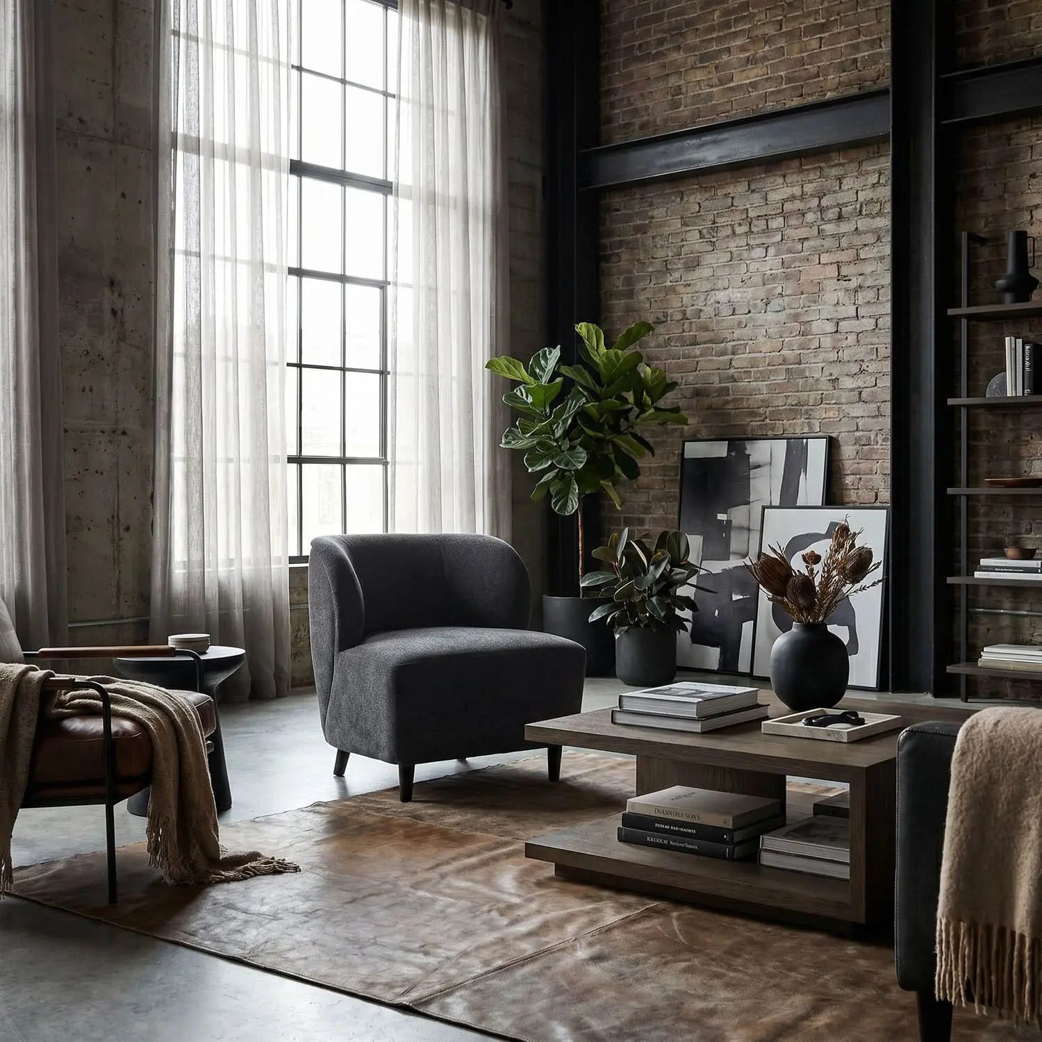 Noir Laffont Chair With Grey Fabric