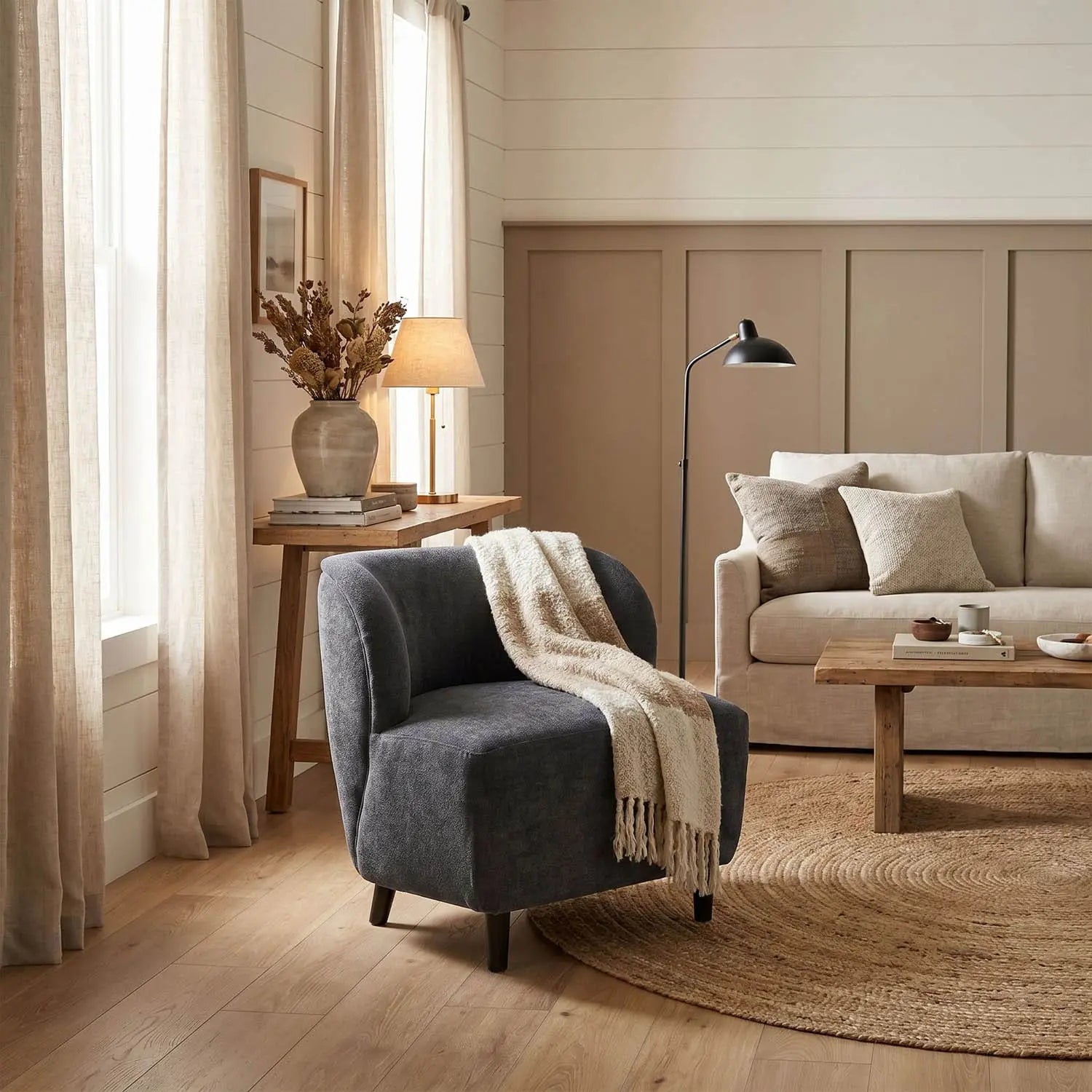 Noir Laffont Chair With Grey Fabric