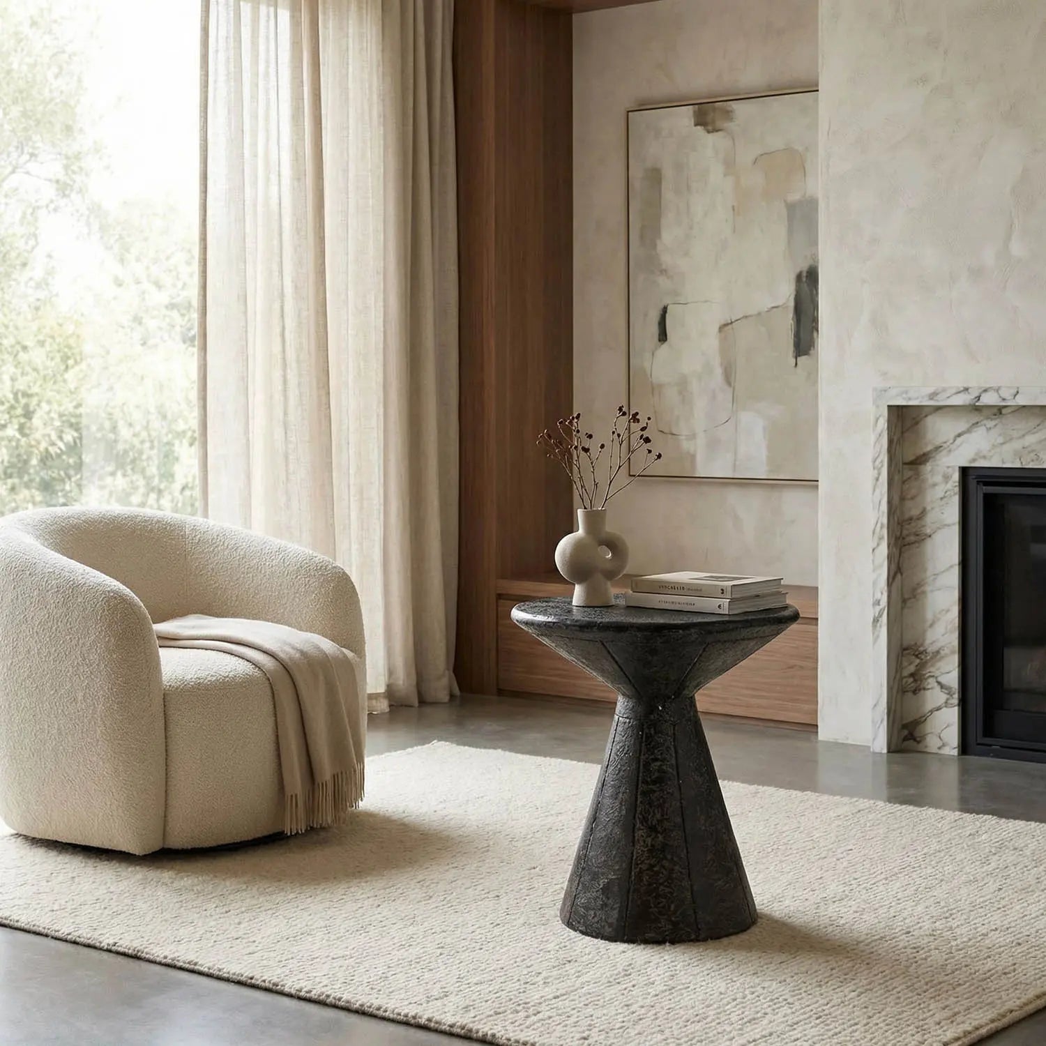 Noir Pedestal Side Table, Black Fiber Cement