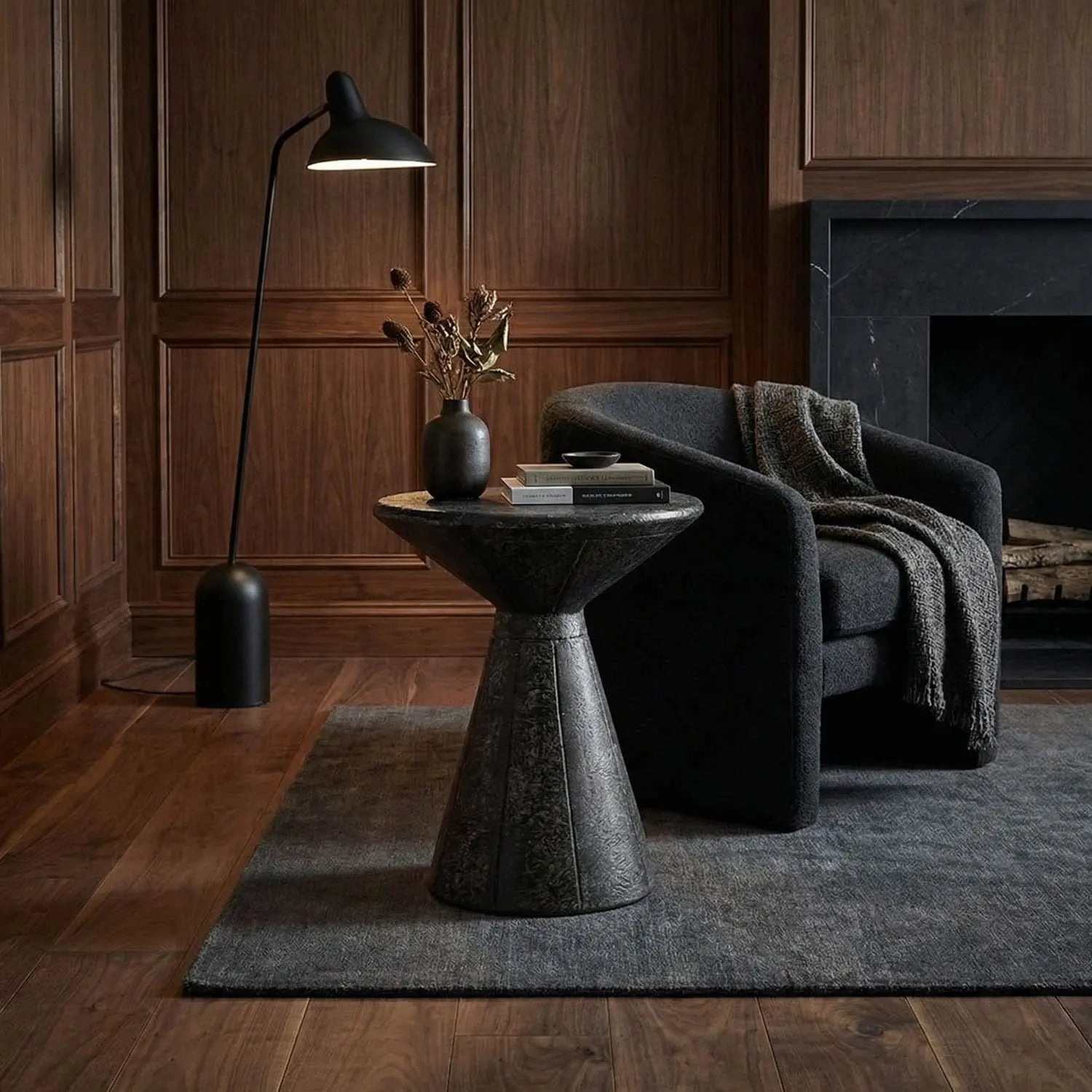 Noir Pedestal Side Table, Black Fiber Cement