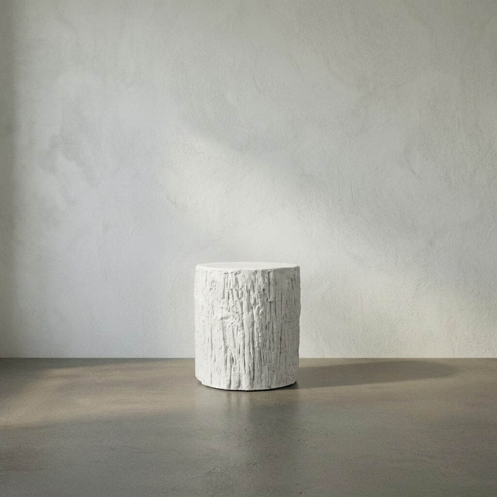 Noir Trunk Side Table, White Fiber Cement
