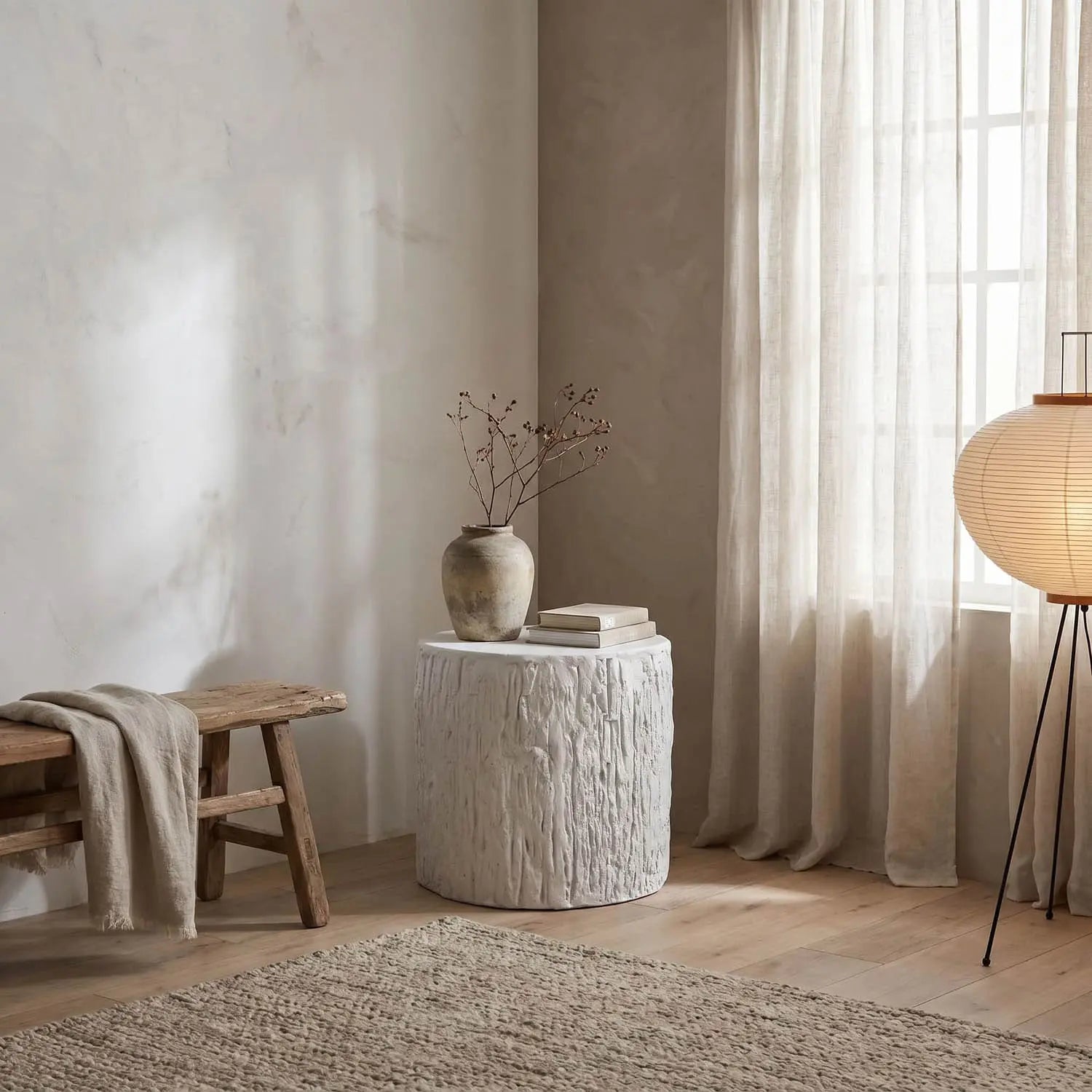 Noir Trunk Side Table, White Fiber Cement