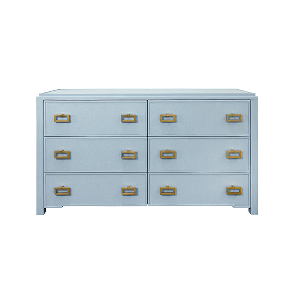 Worlds Away - Six Drawer Chest With Matte White Lacquer Frame And Natural Grasscloth Drawer Fronts