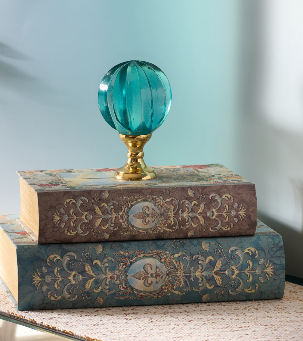 Chelsea House Blue Hand Blown Finial Brass
