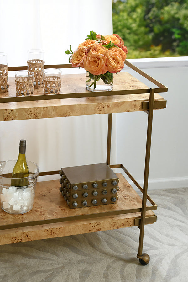 Worlds Away Cash Burl Wood Bar Cart