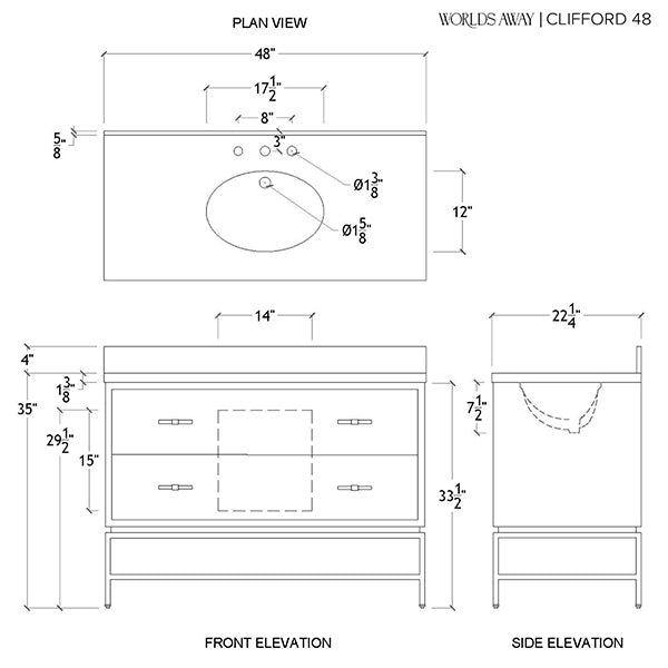 Worlds Away Clifford Burl Wood Bathroom Vanity