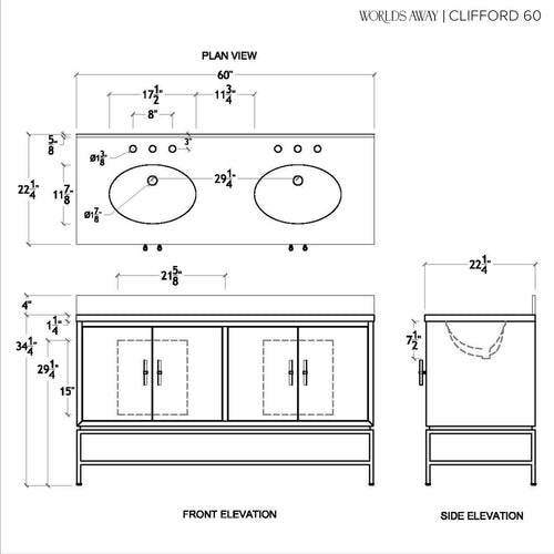 Worlds Away Clifford 60"  Double Bathroom Vanity in Burl Wood