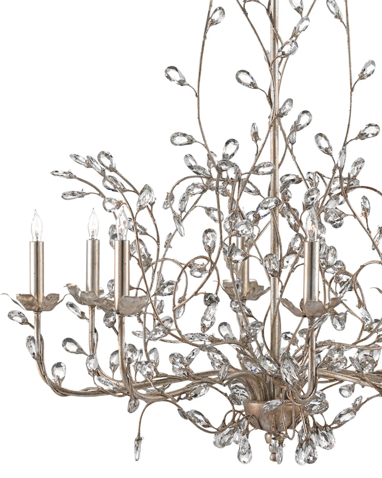 Currey & Company Crystal Bud Silver Large Chandelier