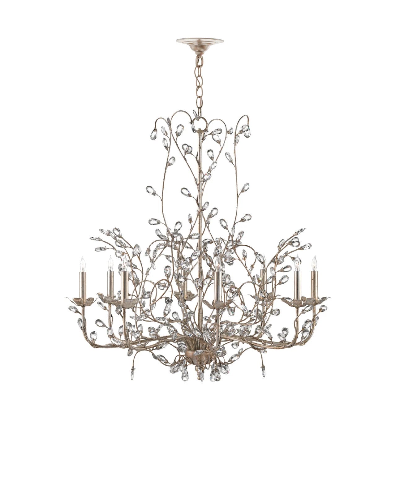 Currey & Company Crystal Bud Silver Large Chandelier