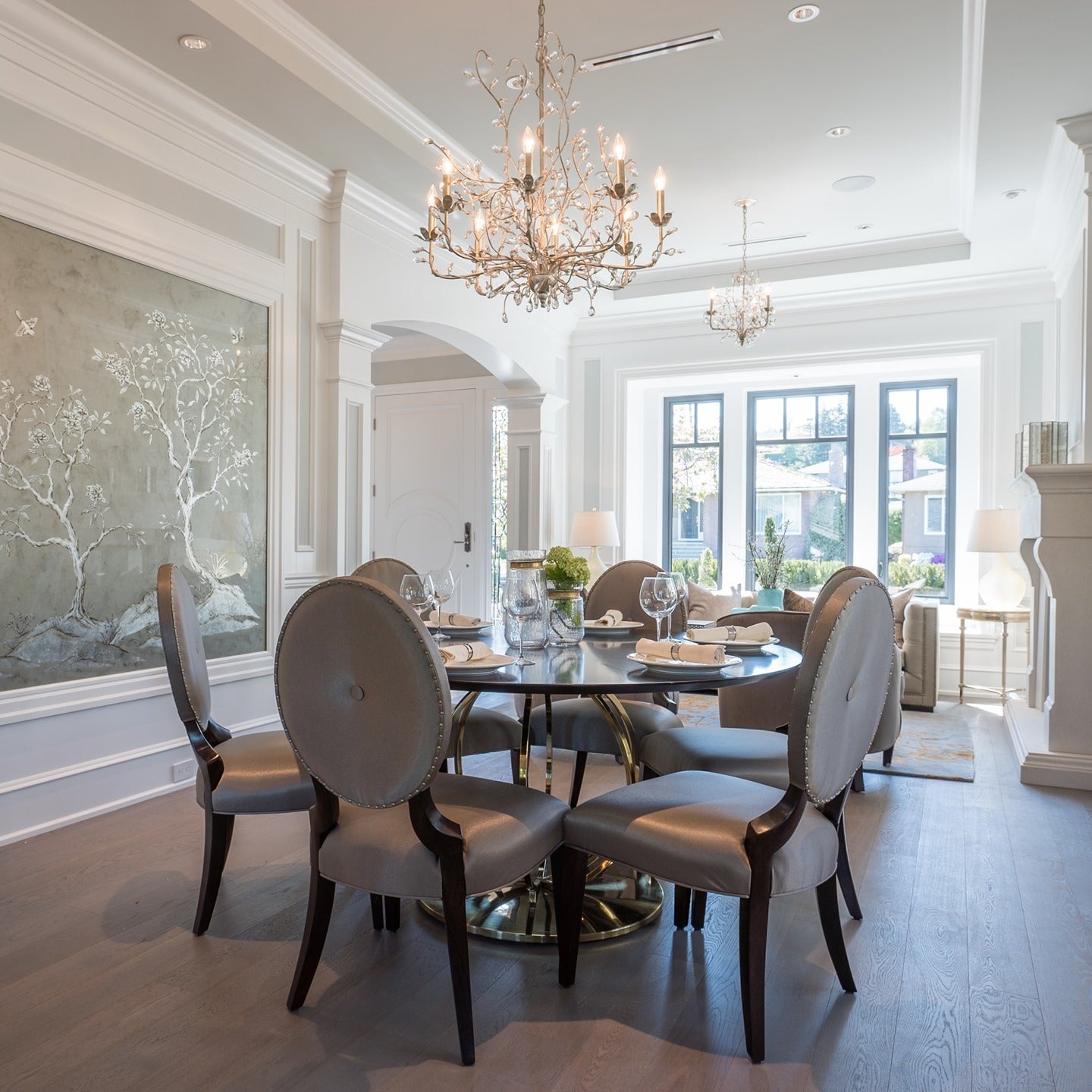 Currey & Company Crystal Bud Silver Large Chandelier