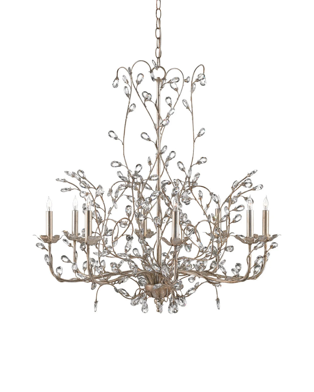 Currey & Company Crystal Bud Silver Large Chandelier